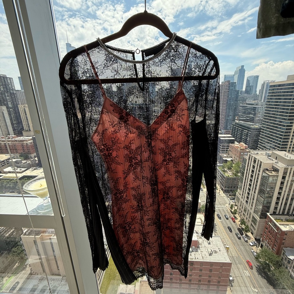 🎀 One of a kind two piece pink satin & lace dress!